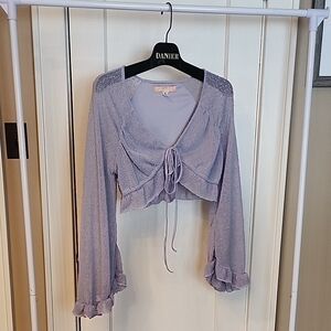 Lavender Tie-Front Long Sleeve Crop Top